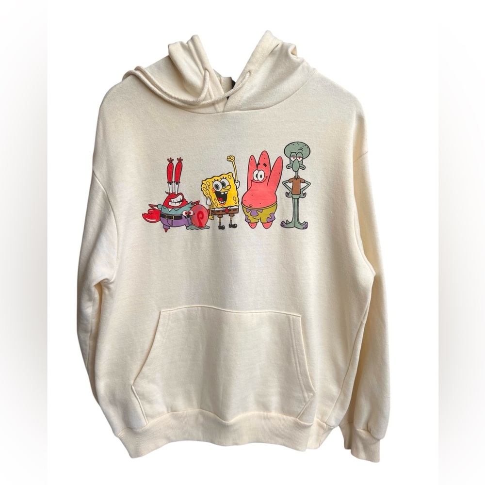 Cream Hoodie with Cartoon Characters